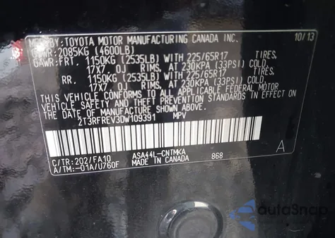 2013 Toyota Rav4 Xle from USA, damaged, VIN 2T3RFREV3DW109391